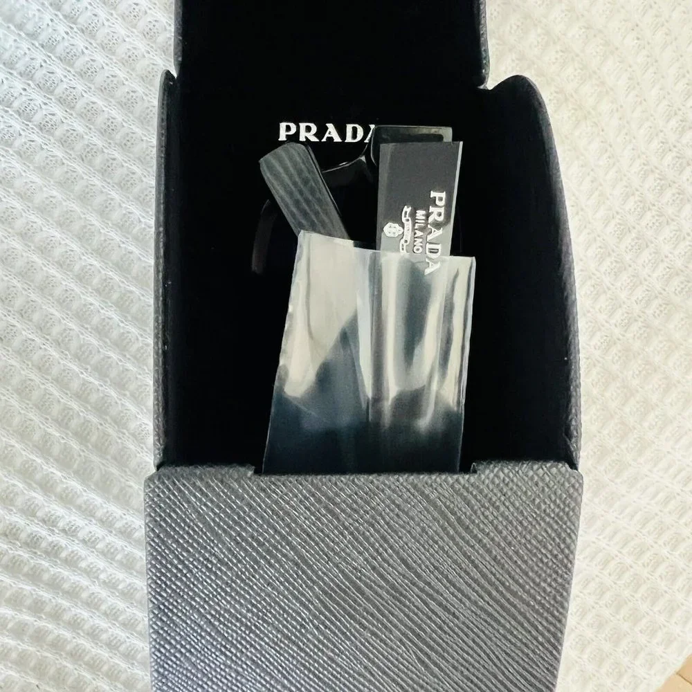 Prada PR 02ZS Square Sunglasses Black Plastic Dark Grey Gradient Silver Unisex - Picture 9 of 14